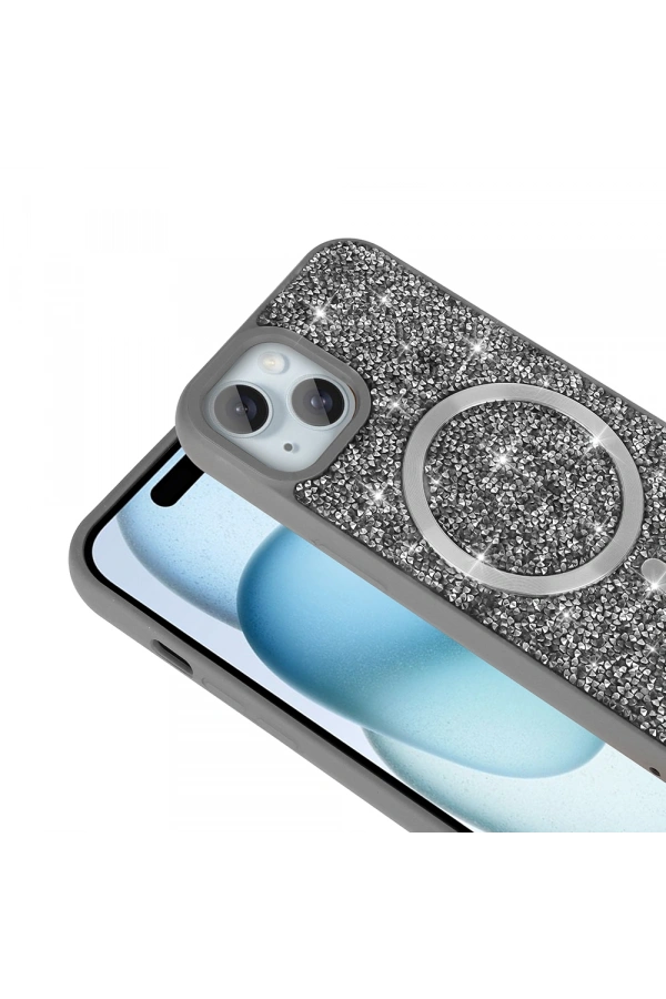 Apple iPhone 15 Plus Kılıf Pırlanta Tasarımlı M-safe Şarj Özellikli Zore Mozaik Silikon Kapak