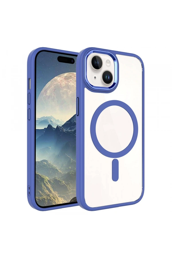 Apple iPhone 15 Plus Kılıf Wireless Şarj Özellikli Zore Krom M-safe Silikon Kapak