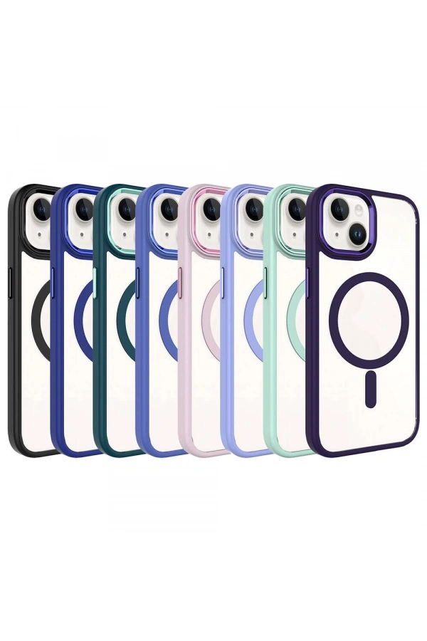 Apple iPhone 15 Plus Kılıf Wireless Şarj Özellikli Zore Krom M-safe Silikon Kapak