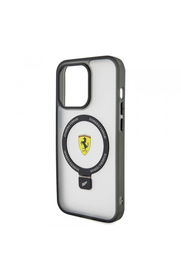 Apple iPhone 15 Pro Kılıf Ferrari M-safe Şarj Özellikli Standlı Buzlu Yüzey Dizayn Kapak