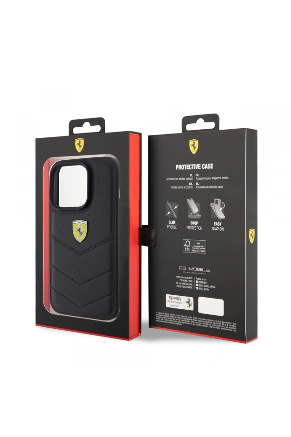 Apple iPhone 15 Pro Kılıf Ferrari Orjinal Lisanslı Deri Dikişli Arka Yüzey Metal Logo Tasarımlı Kapak
