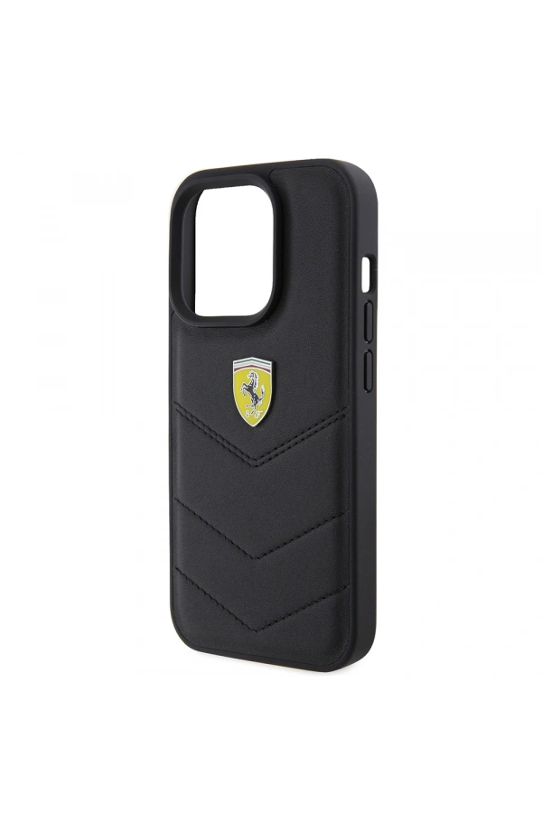Apple iPhone 15 Pro Kılıf Ferrari Orjinal Lisanslı Deri Dikişli Arka Yüzey Metal Logo Tasarımlı Kapak