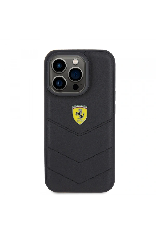 Apple iPhone 15 Pro Kılıf Ferrari Orjinal Lisanslı Deri Dikişli Arka Yüzey Metal Logo Tasarımlı Kapak