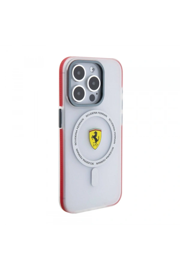 Apple iPhone 15 Pro Kılıf Ferrari Orjinal Lisanslı M-safe Şarj Özellikli Kontrast Bumper SF Ring Kapak