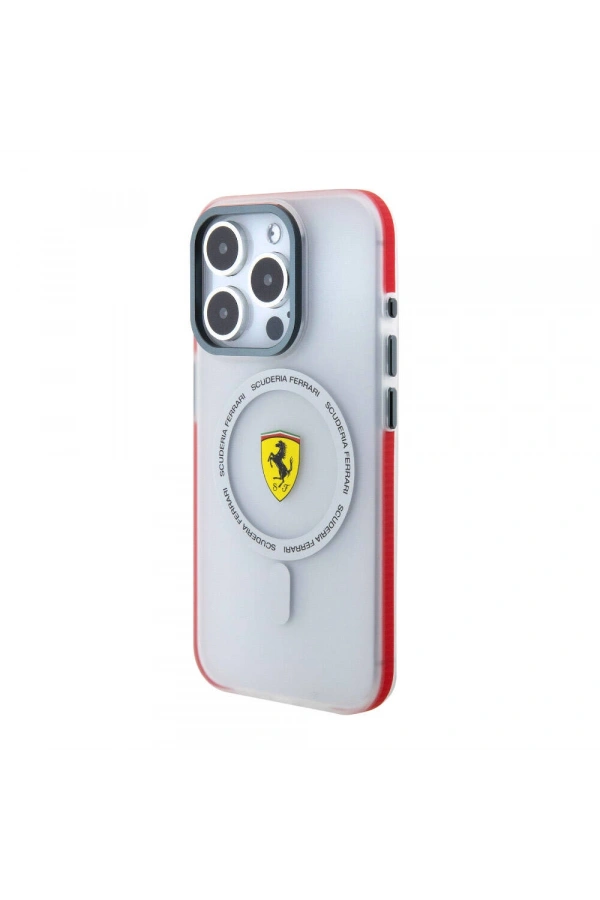 Apple iPhone 15 Pro Kılıf Ferrari Orjinal Lisanslı M-safe Şarj Özellikli Kontrast Bumper SF Ring Kapak