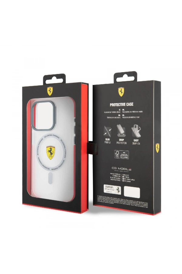 Apple iPhone 15 Pro Kılıf Ferrari Orjinal Lisanslı M-safe Şarj Özellikli Kontrast Bumper SF Ring Kapak