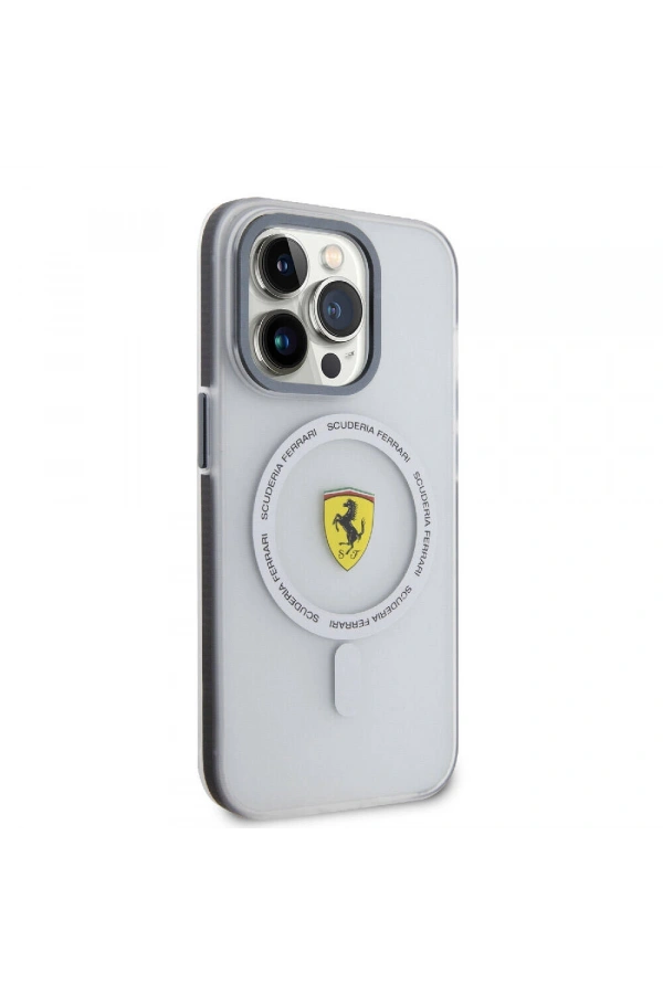 Apple iPhone 15 Pro Kılıf Ferrari Orjinal Lisanslı M-safe Şarj Özellikli Kontrast Bumper SF Ring Kapak