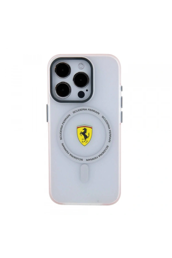 Apple iPhone 15 Pro Kılıf Ferrari Orjinal Lisanslı M-safe Şarj Özellikli Kontrast Bumper SF Ring Kapak