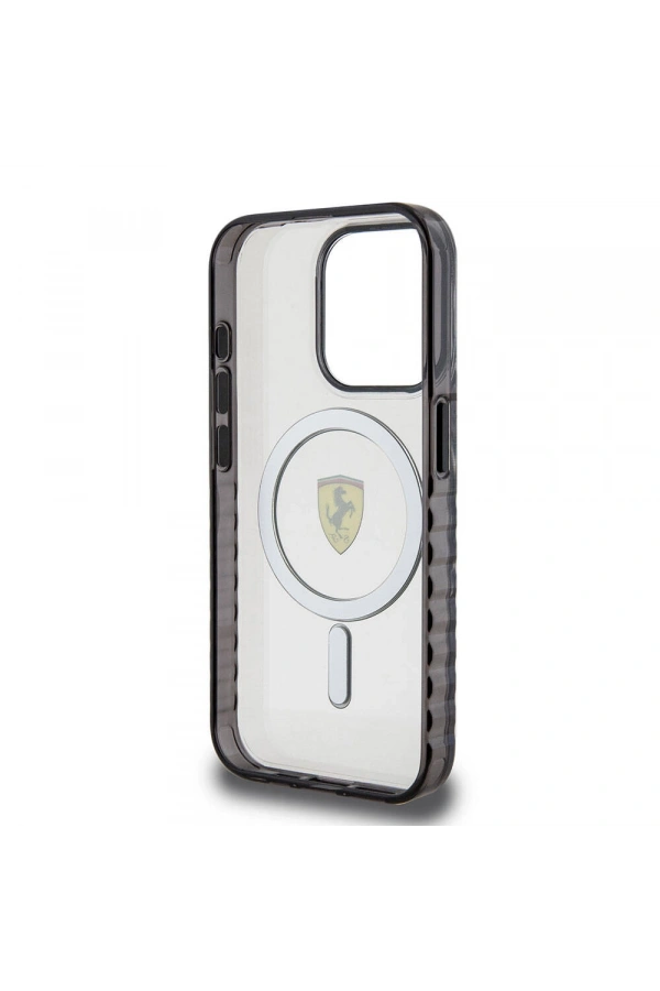 Apple iPhone 15 Pro Kılıf Ferrari Orjinal Lisanslı M-safe Şarj Özellikli Tırtıklı Kenar Tasarımlı Ortalanmış Logo Kapak