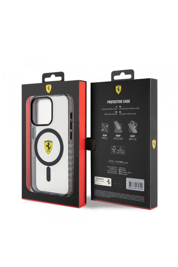 Apple iPhone 15 Pro Kılıf Ferrari Orjinal Lisanslı M-safe Şarj Özellikli Tırtıklı Kenar Tasarımlı Ortalanmış Logo Kapak