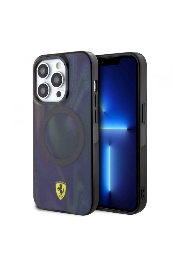 Apple iPhone 15 Pro Kılıf Ferrari Orjinal Lisanslı M-safe Şarj Özellikli Transparan Renk Geçişli Iridescent Kapak