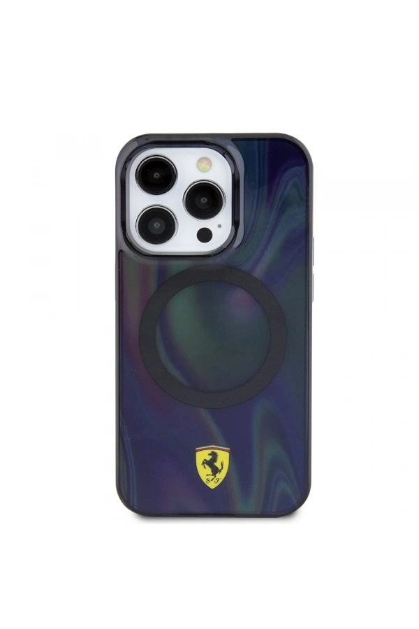 Apple iPhone 15 Pro Kılıf Ferrari Orjinal Lisanslı M-safe Şarj Özellikli Transparan Renk Geçişli Iridescent Kapak