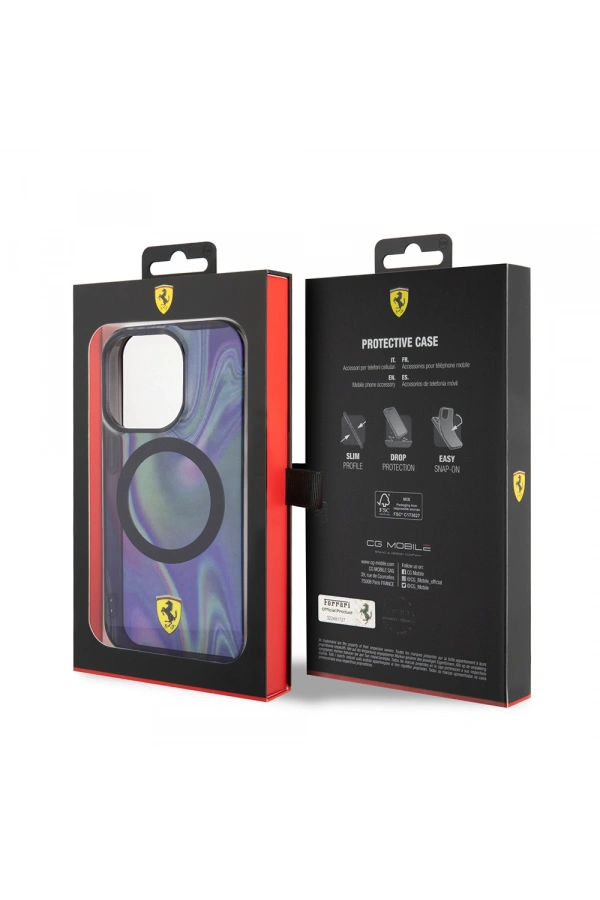 Apple iPhone 15 Pro Kılıf Ferrari Orjinal Lisanslı M-safe Şarj Özellikli Transparan Renk Geçişli Iridescent Kapak