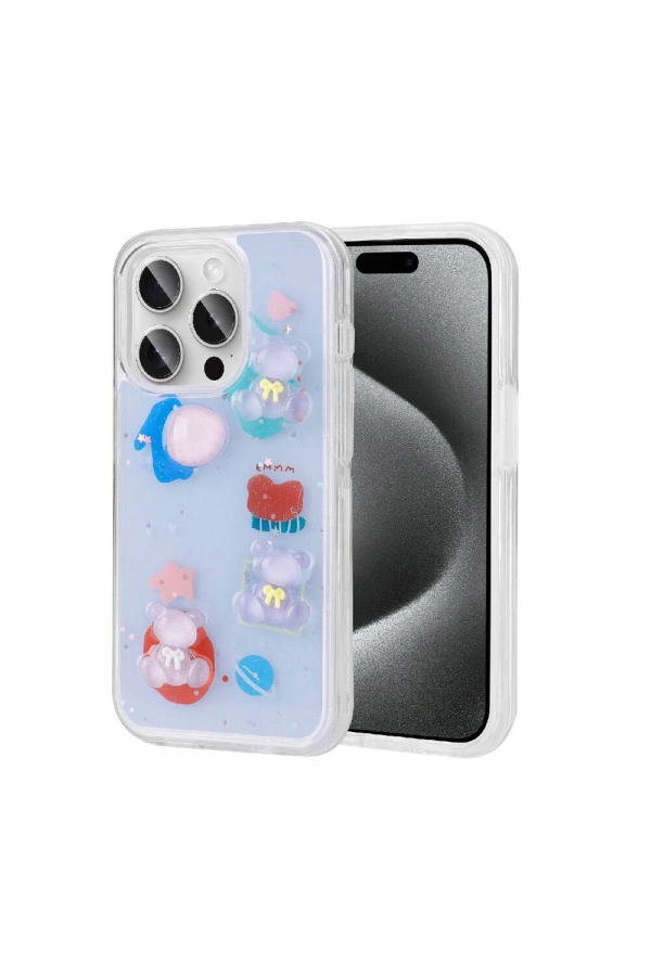 Apple iPhone 15 Pro Kılıf Kabartma Figürlü Parlak Zore Minimini Silikon Kapak