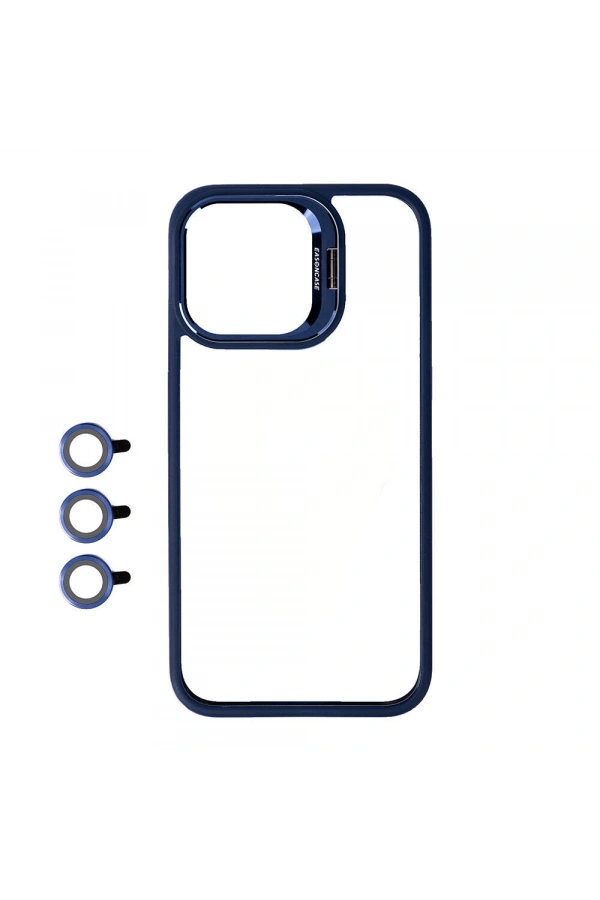 Apple iPhone 15 Pro Kılıf Kamera Lens Korumalı Standlı Zore Klon Lensli Kapak