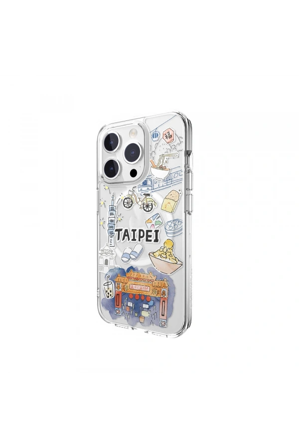 Apple iPhone 15 Pro Kılıf M-safe Şarj Özellikli Çizim Desenli Şok Önleyicili Şeffaf Lisanslı Switcheasy City-M Taipei Kapak