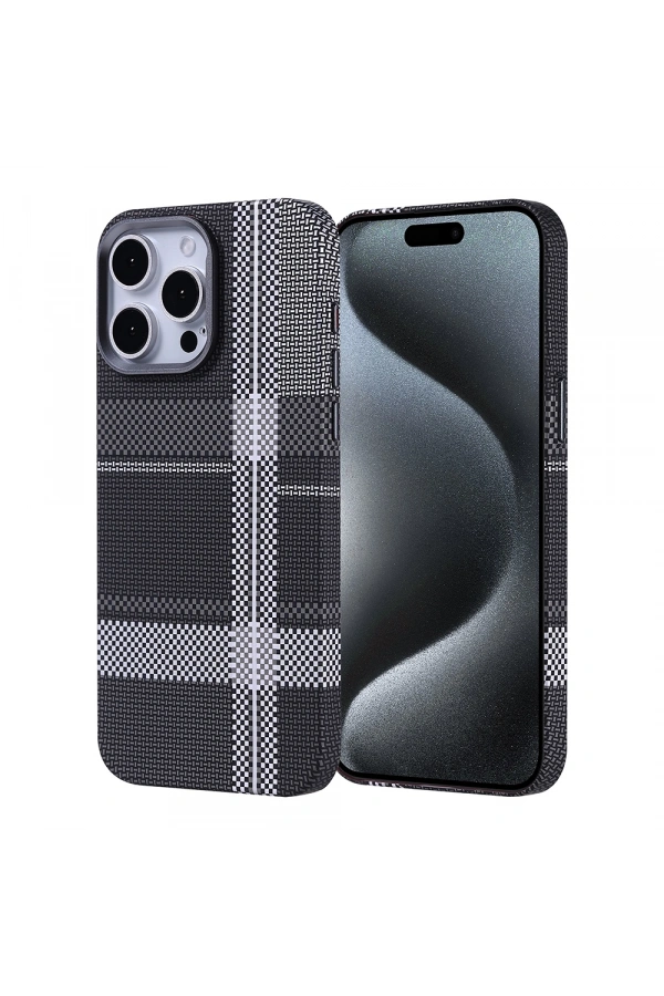 Apple iPhone 15 Pro Kılıf M-safe Şarj Özellikli Karbon Fiber Görünümlü Zore Nekst Kapak
