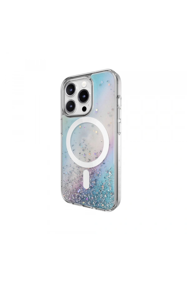 Apple iPhone 15 Pro Kılıf M-safe Şarj Özellikli Parlayan Simli Şeffaf Lisanslı Switcheasy Starfield-M Kapak