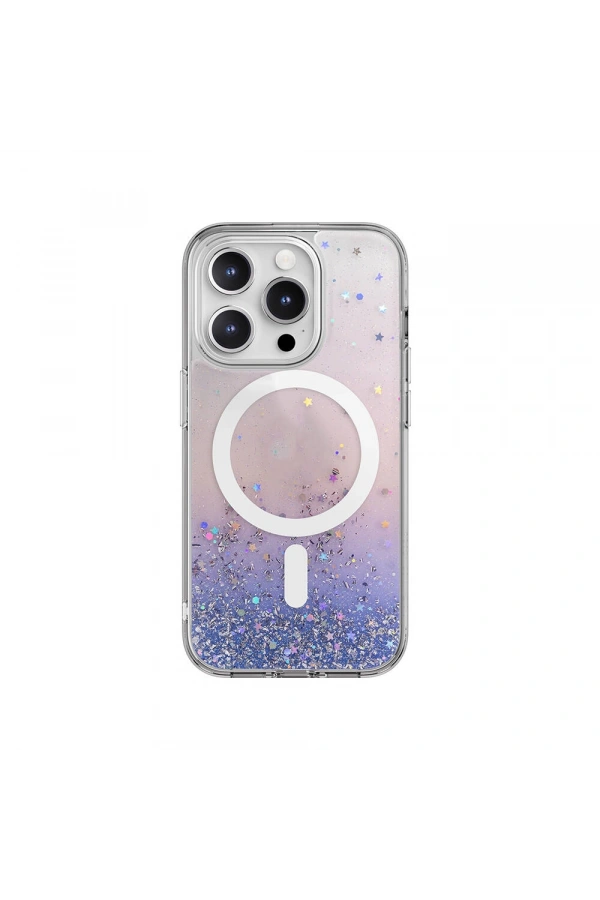Apple iPhone 15 Pro Kılıf M-safe Şarj Özellikli Parlayan Simli Şeffaf Lisanslı Switcheasy Starfield-M Kapak