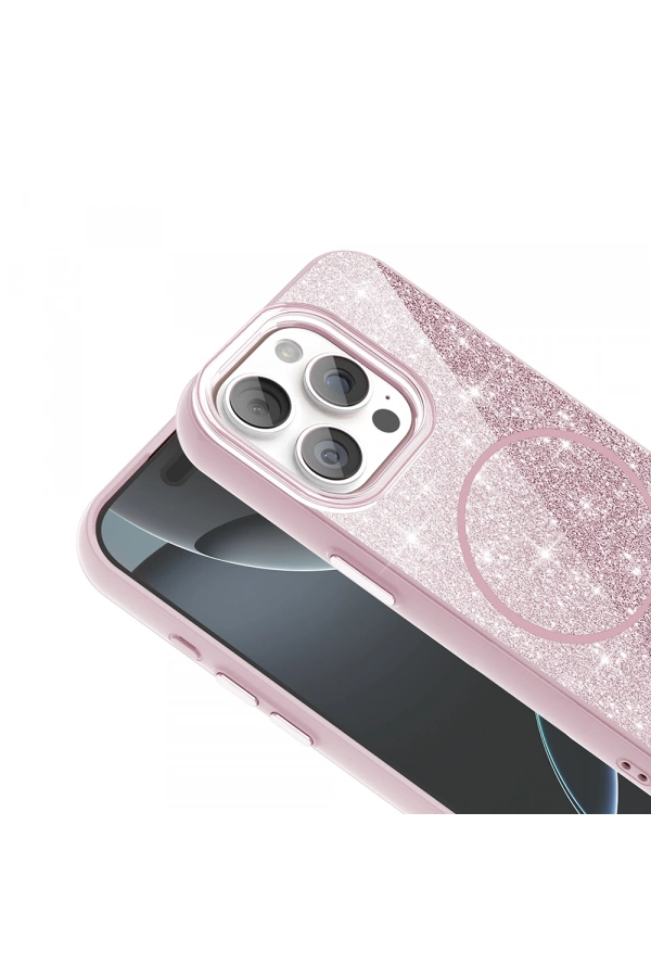 Apple iPhone 15 Pro Kılıf M-safe Şarj Özellikli Parlayan Simli Zore Okso Kapak