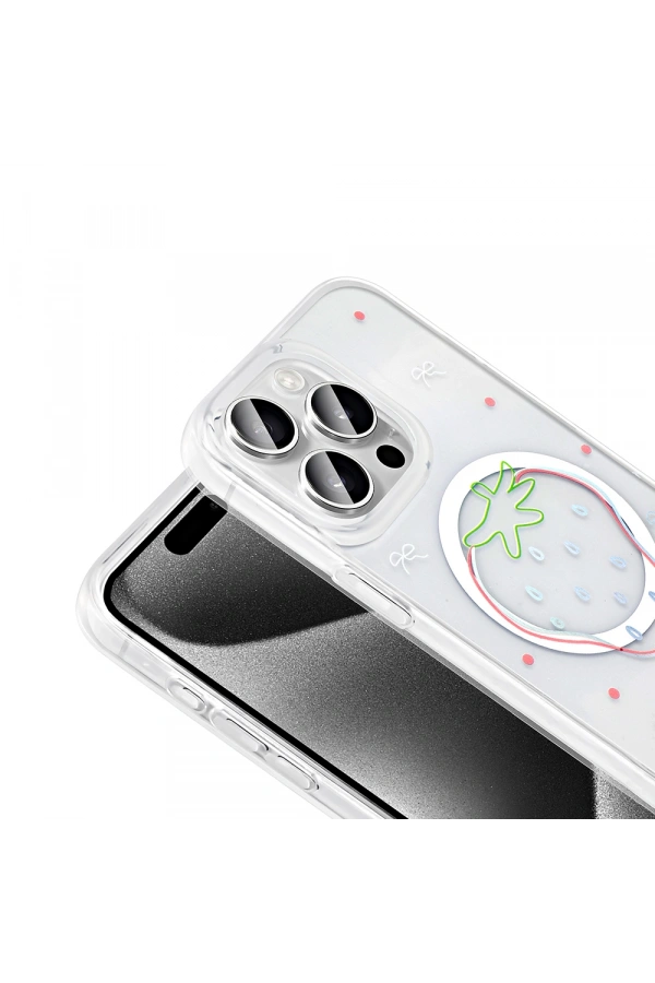 Apple iPhone 15 Pro Kılıf M-Safe Şarj Özellikli Şeffaf Zore Folk Sert Kapak