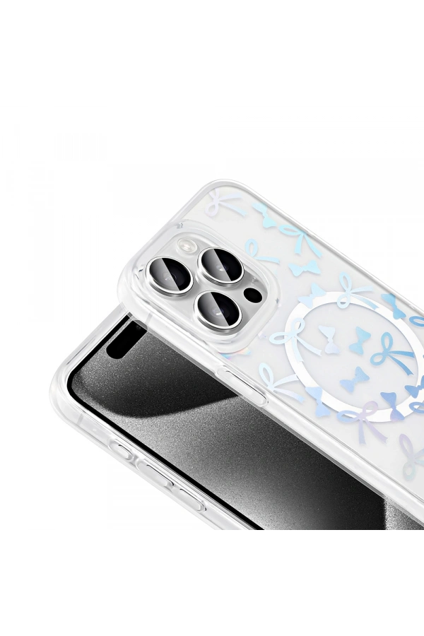 Apple iPhone 15 Pro Kılıf M-Safe Şarj Özellikli Şeffaf Zore Folk Sert Kapak