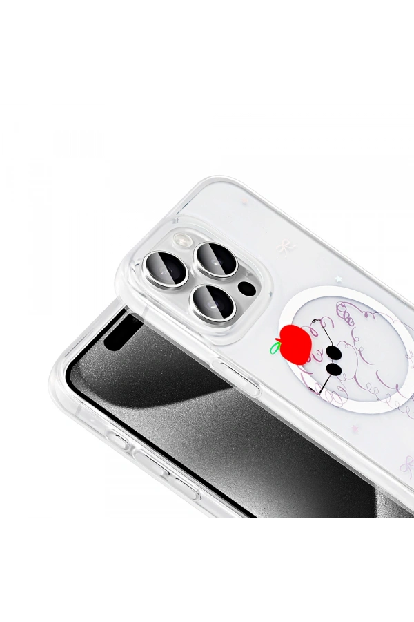 Apple iPhone 15 Pro Kılıf M-Safe Şarj Özellikli Şeffaf Zore Folk Sert Kapak