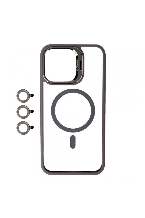 Apple iPhone 15 Pro Kılıf M-safe Şarj Özellikli Standlı Zore M-safe Klon Lensli Kapak