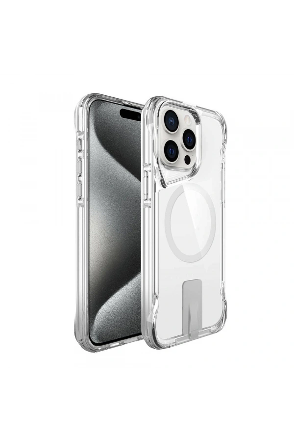 Apple iPhone 15 Pro Kılıf M-safe Şarj Özellikli Zore T-Max Standlı Kapak