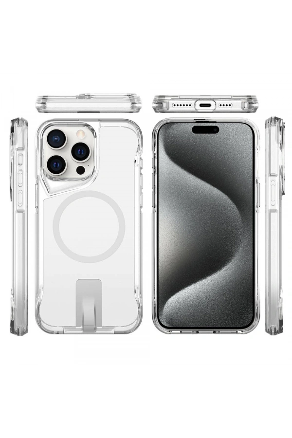 Apple iPhone 15 Pro Kılıf M-safe Şarj Özellikli Zore T-Max Standlı Kapak