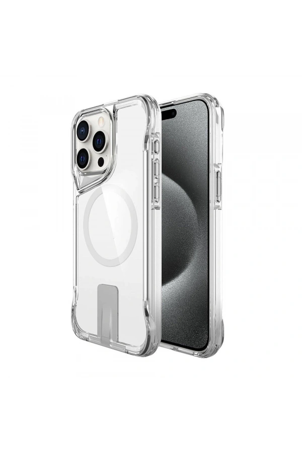 Apple iPhone 15 Pro Kılıf M-safe Şarj Özellikli Zore T-Max Standlı Kapak