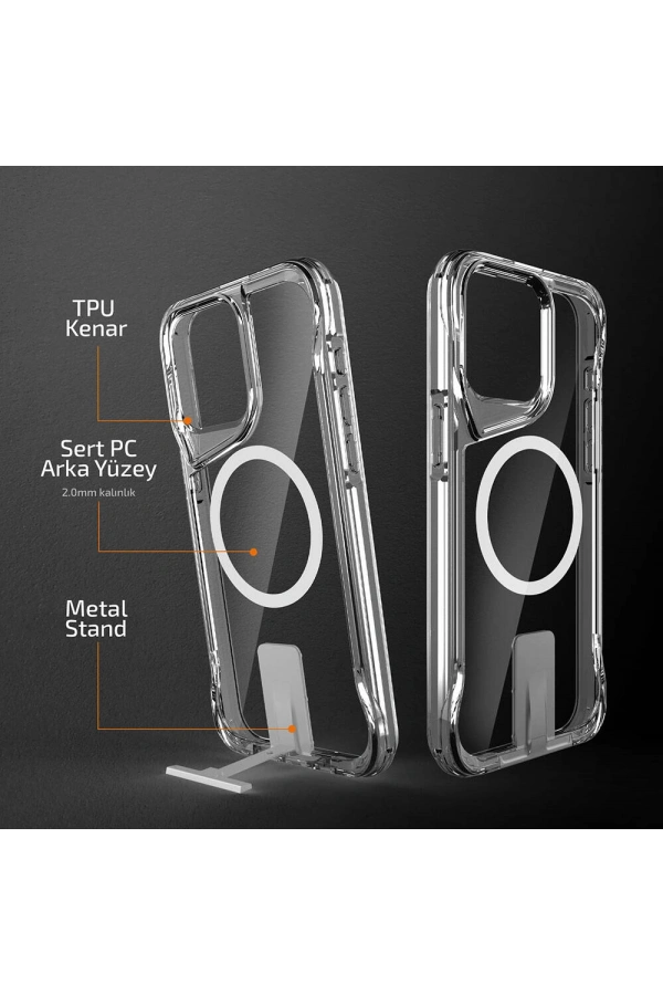 Apple iPhone 15 Pro Kılıf M-safe Şarj Özellikli Zore T-Max Standlı Kapak