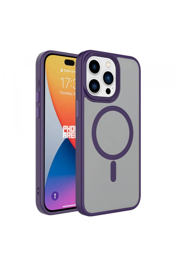 Apple iPhone 15 Pro Kılıf Mat Arka Yüzey Wireless Şarj Özellikli Zore Flet M-safe Kapak