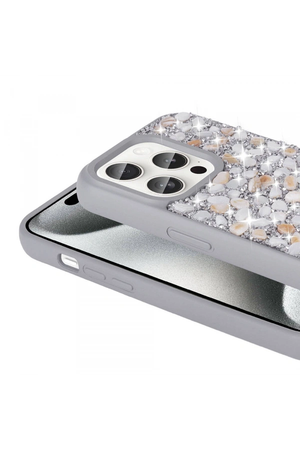Apple iPhone 15 Pro Kılıf Parlak Taşlı Tasarım Zore Linea Diamond Kapak