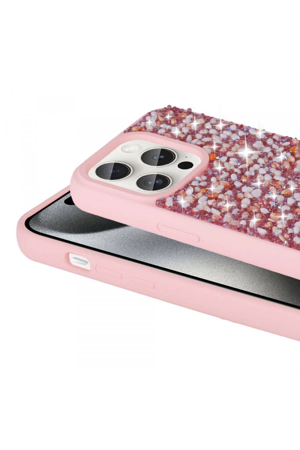 Apple iPhone 15 Pro Kılıf Parlak Taşlı Tasarım Zore Linea Diamond Kapak