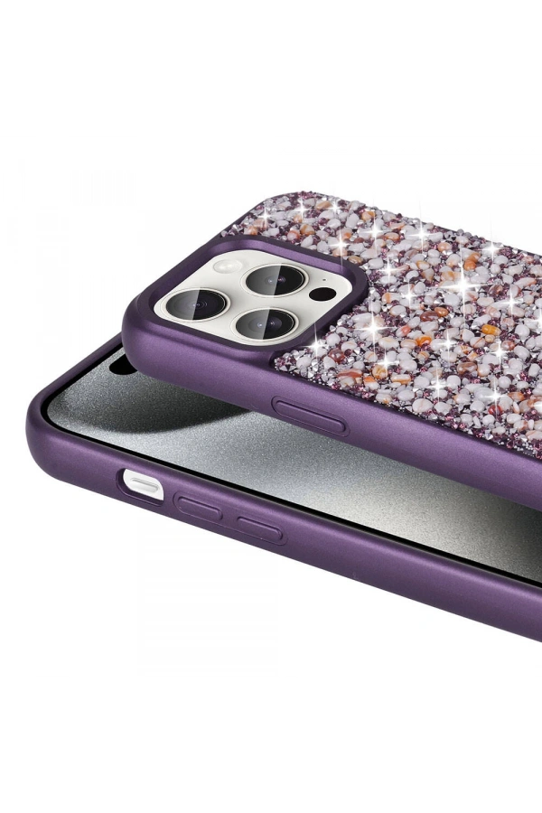 Apple iPhone 15 Pro Kılıf Parlak Taşlı Tasarım Zore Linea Diamond Kapak