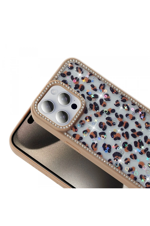 Apple iPhone 15 Pro Kılıf Taşlı ve Simli Tasarım Zore Azra Kapak