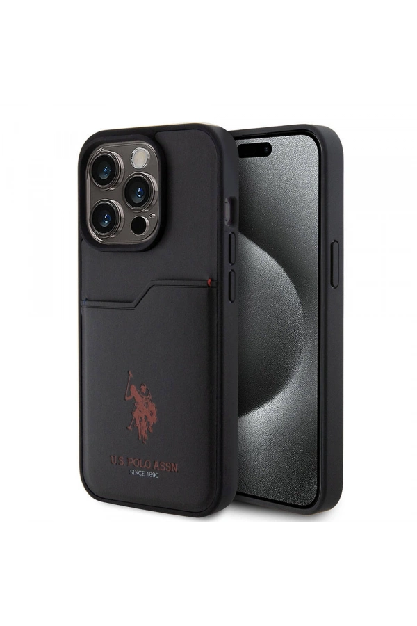 Apple iPhone 15 Pro Kılıf U.S. Polo Assn. Orjinal Lisanslı Baskı Logolu PU Kartlıklı Kapak