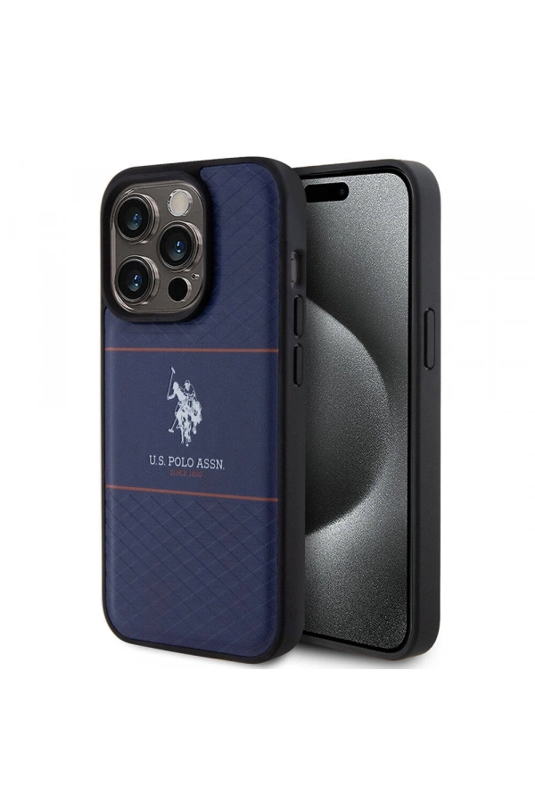 Apple iPhone 15 Pro Kılıf U.S. Polo Assn. Orjinal Lisanslı Deri Şeritli Logo Dizayn Kapak