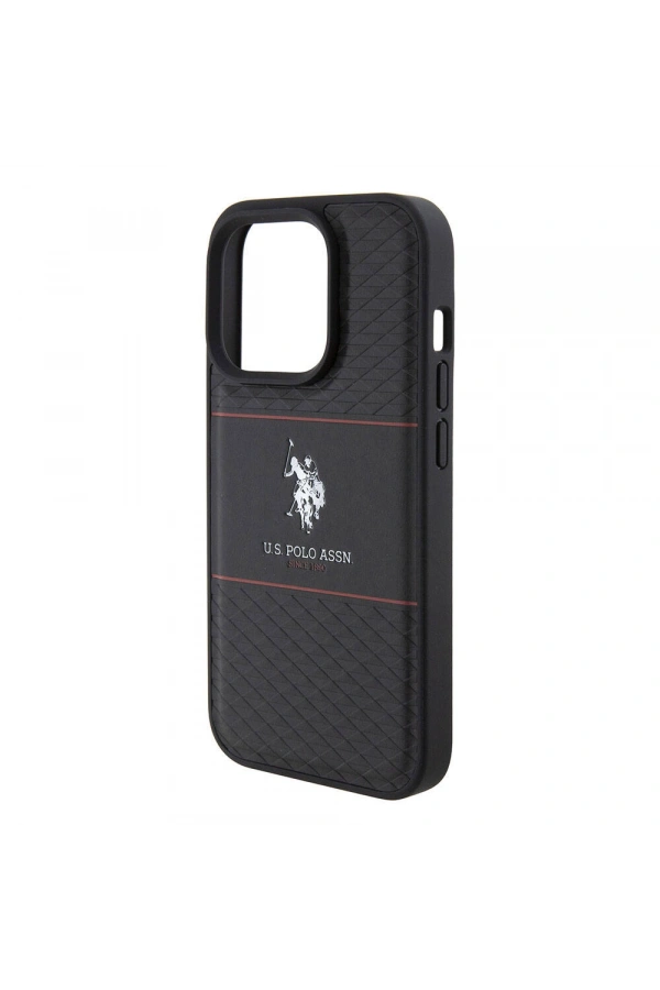 Apple iPhone 15 Pro Kılıf U.S. Polo Assn. Orjinal Lisanslı Deri Şeritli Logo Dizayn Kapak