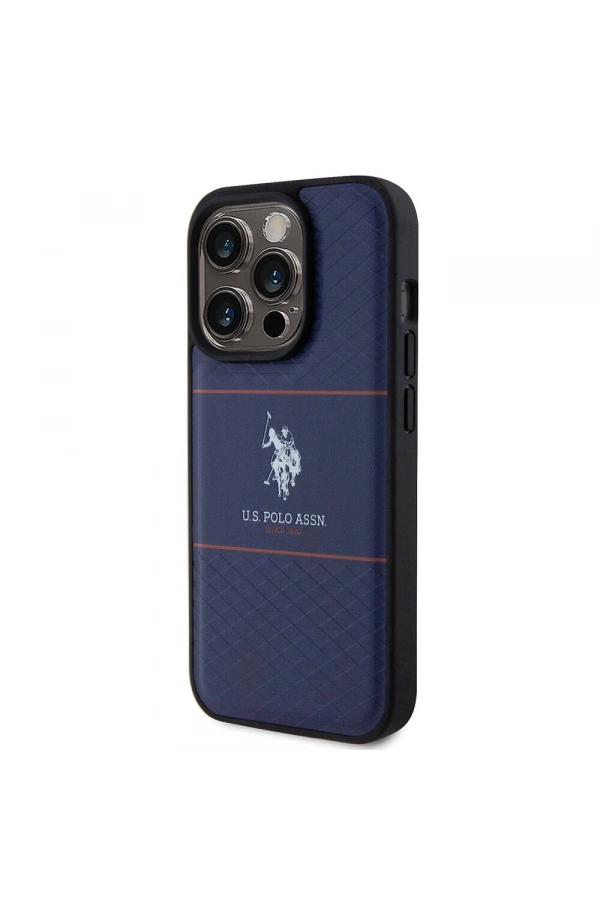 Apple iPhone 15 Pro Kılıf U.S. Polo Assn. Orjinal Lisanslı Deri Şeritli Logo Dizayn Kapak