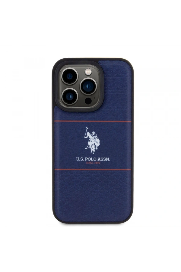 Apple iPhone 15 Pro Kılıf U.S. Polo Assn. Orjinal Lisanslı Deri Şeritli Logo Dizayn Kapak