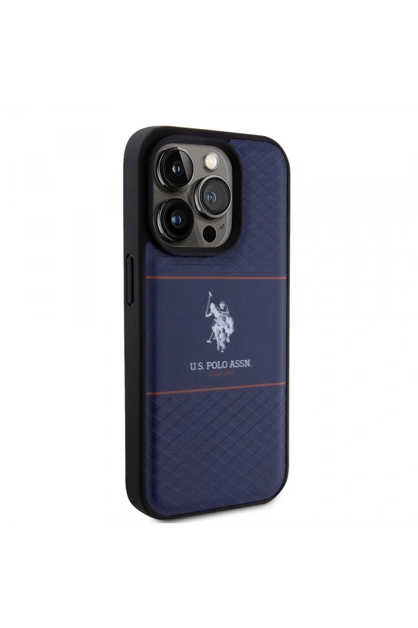 Apple iPhone 15 Pro Kılıf U.S. Polo Assn. Orjinal Lisanslı Deri Şeritli Logo Dizayn Kapak