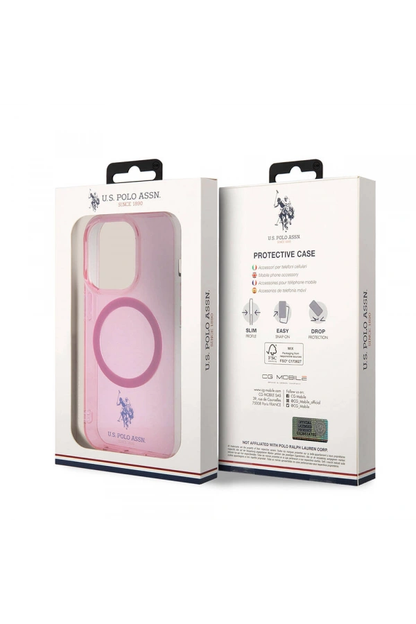 Apple iPhone 15 Pro Kılıf U.S. Polo Assn. Orjinal Lisanslı M-safe Şarj Özellikli Transparan Tasarım Kapak