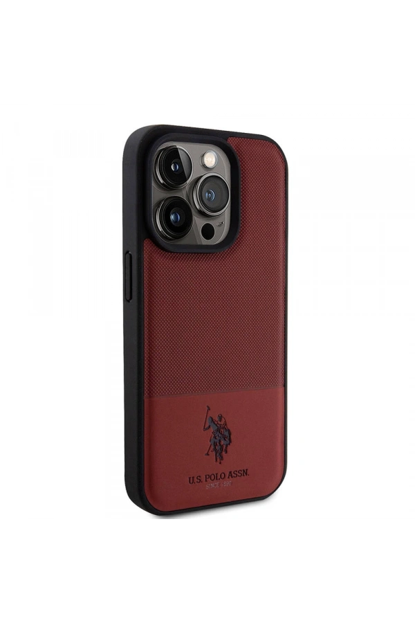 Apple iPhone 15 Pro Kılıf U.S. Polo Assn. Orjinal Lisanslı Suni Deri Arka Yüzey Baskı Logolu Örgü Desenli Kapak