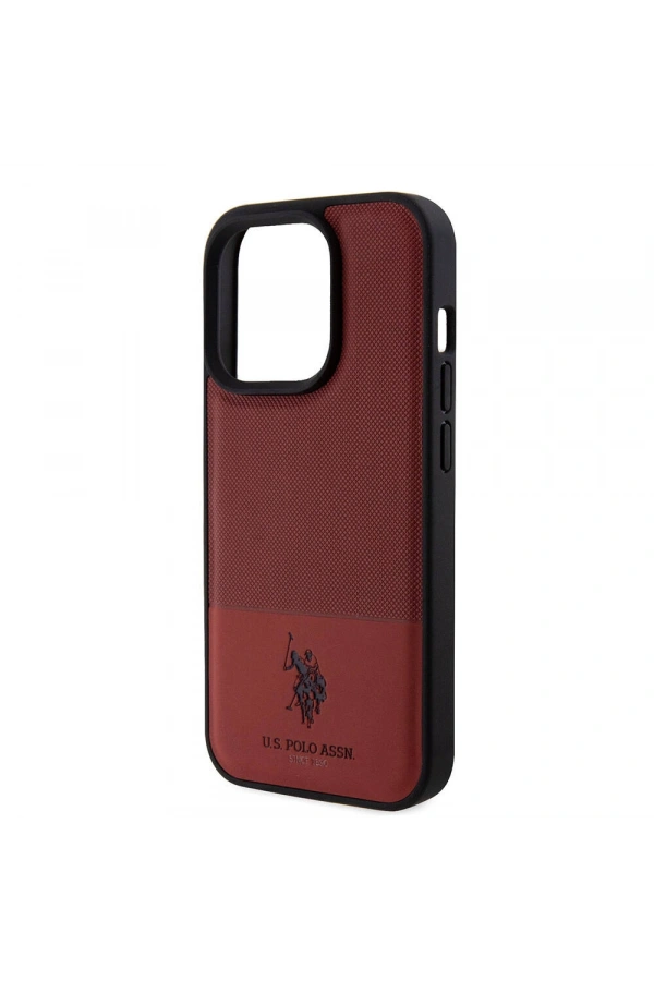 Apple iPhone 15 Pro Kılıf U.S. Polo Assn. Orjinal Lisanslı Suni Deri Arka Yüzey Baskı Logolu Örgü Desenli Kapak