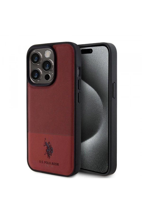 Apple iPhone 15 Pro Kılıf U.S. Polo Assn. Orjinal Lisanslı Suni Deri Arka Yüzey Baskı Logolu Örgü Desenli Kapak