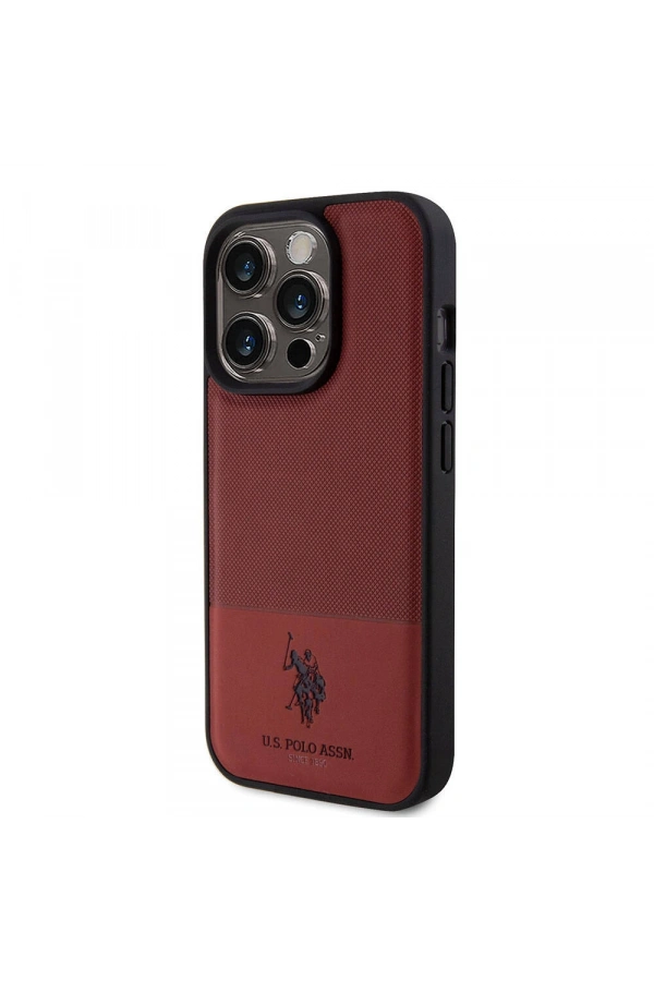 Apple iPhone 15 Pro Kılıf U.S. Polo Assn. Orjinal Lisanslı Suni Deri Arka Yüzey Baskı Logolu Örgü Desenli Kapak