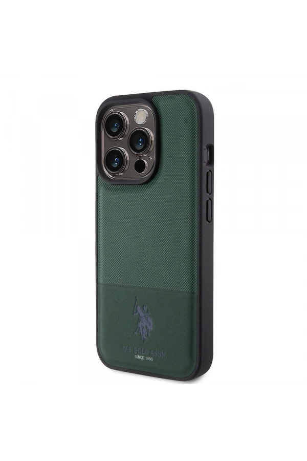 Apple iPhone 15 Pro Kılıf U.S. Polo Assn. Orjinal Lisanslı Suni Deri Arka Yüzey Baskı Logolu Örgü Desenli Kapak