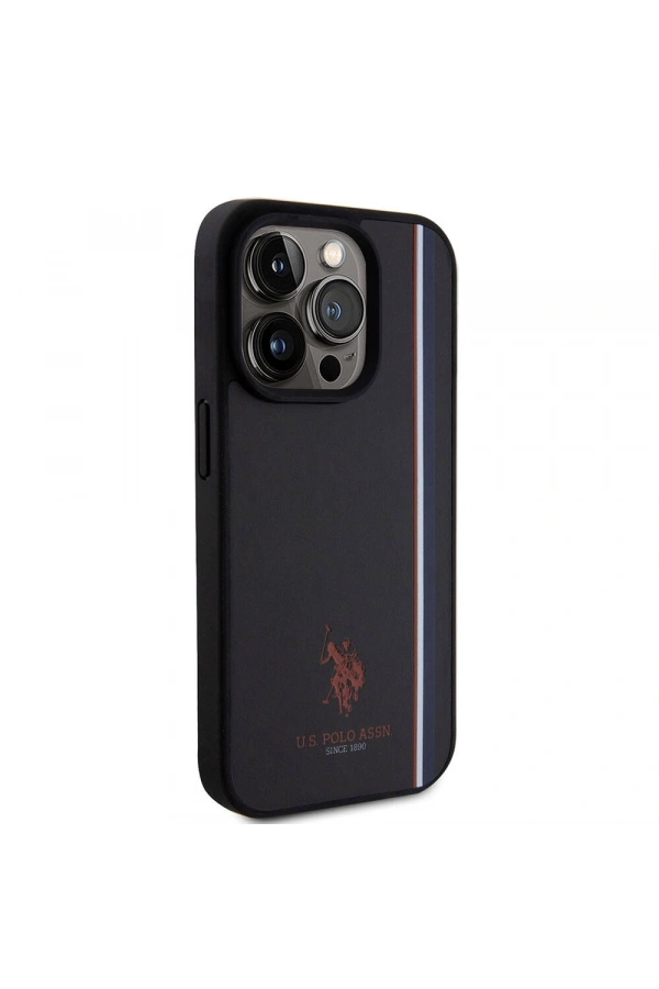 Apple iPhone 15 Pro Kılıf U.S. Polo Assn. Orjinal Lisanslı Üç Renk Şerit Tasarımlı Baskı Logolu Kapak
